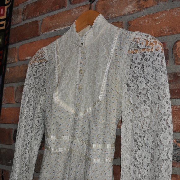 Vtg 70s Calico Floral Candi Jones Tiered Maxi Prairie Boho Cottagecore DRESS 2 - Picture 12 of 14